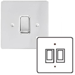 2 Gang 2 Way 10A Rocker Grid Switch in Polished Chrome and a White Plastic Trim Stylist Grid Flat Plate