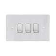3 Gang 2 Way 10A Rocker Grid Switch in Polished Chrome and a White Plastic Trim Stylist Grid Flat Plate