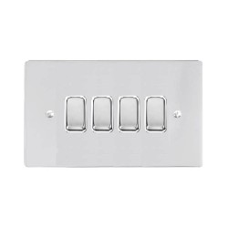 4 Gang 2 Way 10A Rocker Grid Switch in Polished Chrome and a White Plastic Trim Stylist Grid Flat Plate