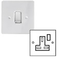 1 Gang 13A Switched Single Socket in Polished Chrome and a White Plastic Trim Stylist Grid Flat Plate