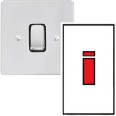 45A Red Rocker Cooker Switch Vertical Double Plate with Neon Polished Chrome Black Trim Stylist Grid Flat Plate