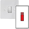 45A Red Rocker Cooker Switch Vertical Double Plate with Neon Polished Chrome White Trim Stylist Grid Flat Plate