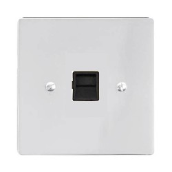 1 Gang Secondary Telephone Socket in Polished Chrome and Black Plastic Trim Stylist Grid Flat Plate