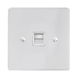 1 Gang Single Master Telephone Socket in Polished Chrome and White Plastic Trim, Stylist Grid Flat Plate