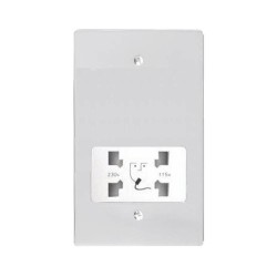 Shaver Socket Dual Voltage Output 110/240V in Polished Chrome and White Plastic Trim, Stylist Grid Flat Plate