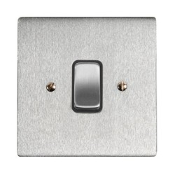 1 Gang 20A Double Pole Switch in Satin Chrome Stylist and Black Plastic Trim Grid Flat Plate