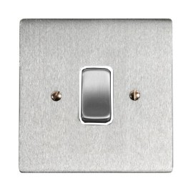 1 Gang 20A Double Pole Switch in Satin Chrome Stylist and White Plastic Trim Grid Flat Plate