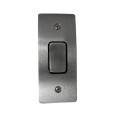 1 Gang Architrave 20A Rocker Grid Switch in Satin Chrome and White Plastic Trim Stylist Grid Flat Plate