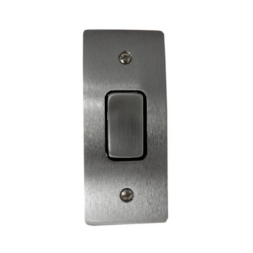 1 Gang Architrave 20A Rocker Grid Switch in Satin Chrome and Black Plastic Trim Stylist Grid Flat Plate