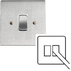 1 Gang 20A DP Switch with Cord Outlet in Satin Chrome Brushed and White Plastic Insert Stylist Grid Flat Plate