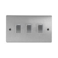 3 Gang 2 Way 10A Rocker Grid Switch in Satin Chrome and White Plastic Trim Stylist Grid Flat Plate