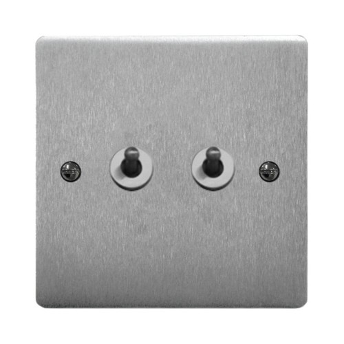 2 Gang 2 Way Dolly Switch 20A in Satin Chrome Brushed Plate and Dolly, Stylist Grid Range