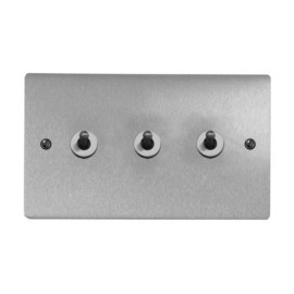 3 Gang 2 Way 20A Dolly Switch in Satin Chrome Brushed Plate and Dolly, Stylist Grid Range