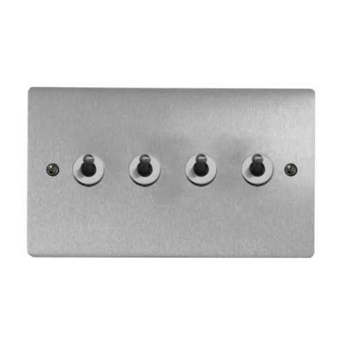 4 Gang 2 Way 20A Dolly Switch in Satin Chrome Brushed Plate and Dolly, Stylist Grid Range