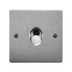 1 Gang 2 Way Dimmer Switch 600W in Satin Chrome Brushed Plate and Knob Stylist Grid Range