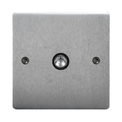 1 Gang Single TV Socket Non-Isolated in Satin Chrome Brushed and Black Plastic Trim, Stylist Grid Flat Plate
