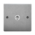 1 Gang Single TV Socket Non-Isolated in Satin Chrome Brushed and White Plastic Trim, Stylist Grid Flat Plate