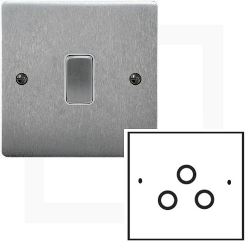 TV / FM / Satellite Triplex Socket in Satin Chrome Brushed and White Plastic Trim, Stylist Grid Flat Plate