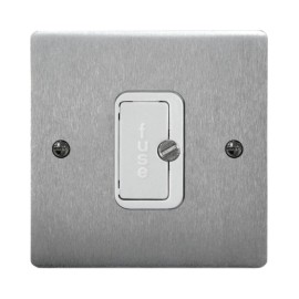 1 Gang 13A Unswitched Spur with Neon in Satin Chrome Brushed and White Plastic Trim Stylist Grid Flat Plate