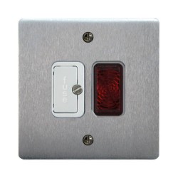 1 Gang 13A Unswitched Spur with Neon in Satin Chrome Brushed and White Plastic Trim Stylist Grid Flat Plate