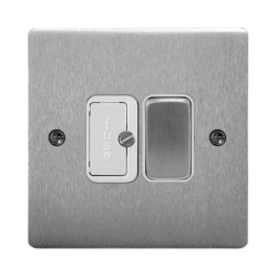 1 Gang 13A Switched Spur in Satin Chrome Brushed and White Plastic Trim, Stylist Grid Flat Plate