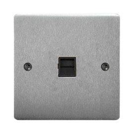 1 Gang Secondary Telephone Socket in Satin Chrome Brushed and Black Trim Stylist Grid Flat Plate