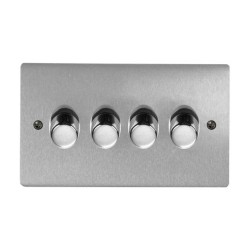 4 Gang 2 Way Dimmer Switch 400W in Satin Chrome Brushed Plate and Knob Stylist Grid Range