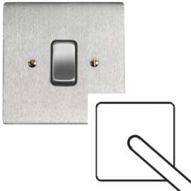 1 Gang Single Flex Outlet in Satin Chrome Brushed and Black Plastic Trim Stylist Grid Flat Plate