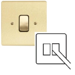 1 Gang 20A Double Pole Switch with Cord Outlet in Satin Brass Brushed and Black Insert Stylist Grid Flat Plate