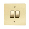 2 Gang 2 Way 10A Rocker Grid Switch in Satin Brass Brushed and Black Insert Stylist Grid Flat Plate