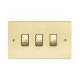 3 Gang 2 Way 10A Rocker Grid Switch in Satin Brass Brushed and Black Trim Stylist Grid Flat Plate