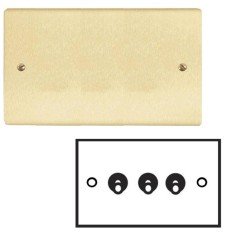 3 Gang 20A 2 Way Dolly Switch in Satin Brass Brushed Flat Plate and Dolly, Stylist Grid Range