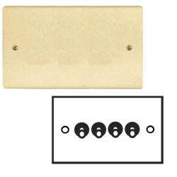 4 Gang 20A 2 Way Dolly Switch in Satin Brass Brushed Flat Plate and Dolly, Stylist Grid Range