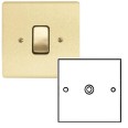 1 Gang TV Socket in Satin Brass Brushed and Black Plastic Insert Stylist Grid Flat Plate