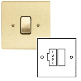 1 Gang 13A Switched Spur in Satin Brass Brushed and Black Plastic Insert Stylist Grid Flat Plate