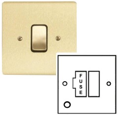 1 Gang 13A Switched Spur with Flex Outlet in Satin Brass Brushed and Black Trim Stylist Grid Flat Plate