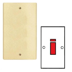 45A Red Rocker Cooker Switch on a Double Plate (vertical) in in Satin Brass Brushed Black Trim Stylist Grid Flat Plate