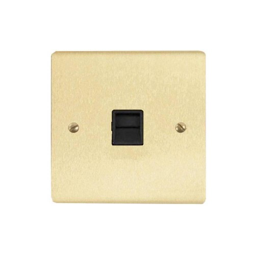 1 Gang Secondary Telephone Socket in Satin Brass and Black Trim Stylist Grid Flat Plate