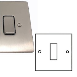 1 Gang 2 Way 10A Rocker Grid Switch in Satin Nickel Brushed and Black Plastic Insert Stylist Grid Flat Plate