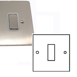 1 Gang 20A Double Pole Switch in Satin Nickel Brushed and White Plastic Trim Stylist Grid Flat Plate
