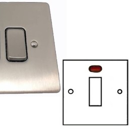 1 Gang 20A Double Pole Switch with Neon in Satin Nickel Brushed and Black Plastic Insert Stylist Grid Flat Plate