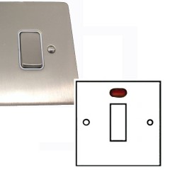 1 Gang 20A Double Pole Switch with Neon in Satin Nickel Brushed and White Plastic Insert Stylist Grid Flat Plate