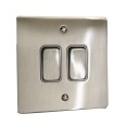 2 Gang 2 Way 10A Rocker Grid Switch in Satin Nickel Brushed and White Plastic Trim Stylist Grid Flat Plate
