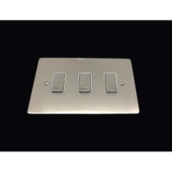 3 Gang Intermediate 20A Rocker Grid Switch in Satin Nickel Brushed and White Plastic Trim Stylist Grid Flat Plate