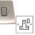 1 Gang 13A Switched Single Socket in Satin Nickel Brushed and Black Plastic Trim Stylist Grid Flat Plate