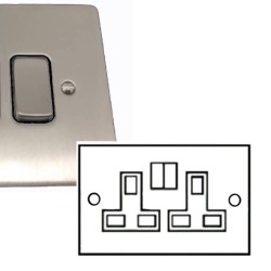 2 Gang 13A Switched Double Socket in Satin Nickel Brushed Plate and Switch with Black Plastic Trim Stylist Grid Range