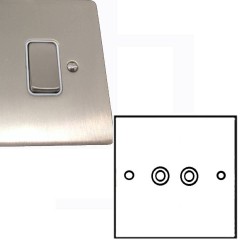 2 Gang Speaker Socket in Satin Nickel Brushed and White Plastic Insert, Stylist Grid Flat Plate