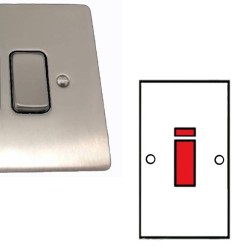 45A Red Rocker Cooker Switch with Neon in Satin Nickel Brushed Twin Vertical Plate and Black Plastic Insert Stylist Grid Flat Plate