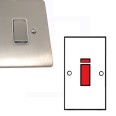 45A Red Rocker Cooker Switch with Neon in Satin Nickel Brushed Twin Vertical Plate and White Plastic Insert Stylist Grid Flat Plate