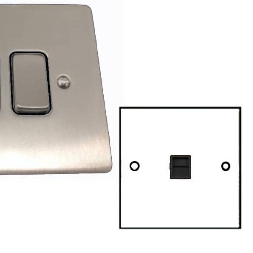 1 Gang Secondary Telephone Socket in Satin Nickel Brushed and Black Plastic Insert Stylist Grid Flat Plate